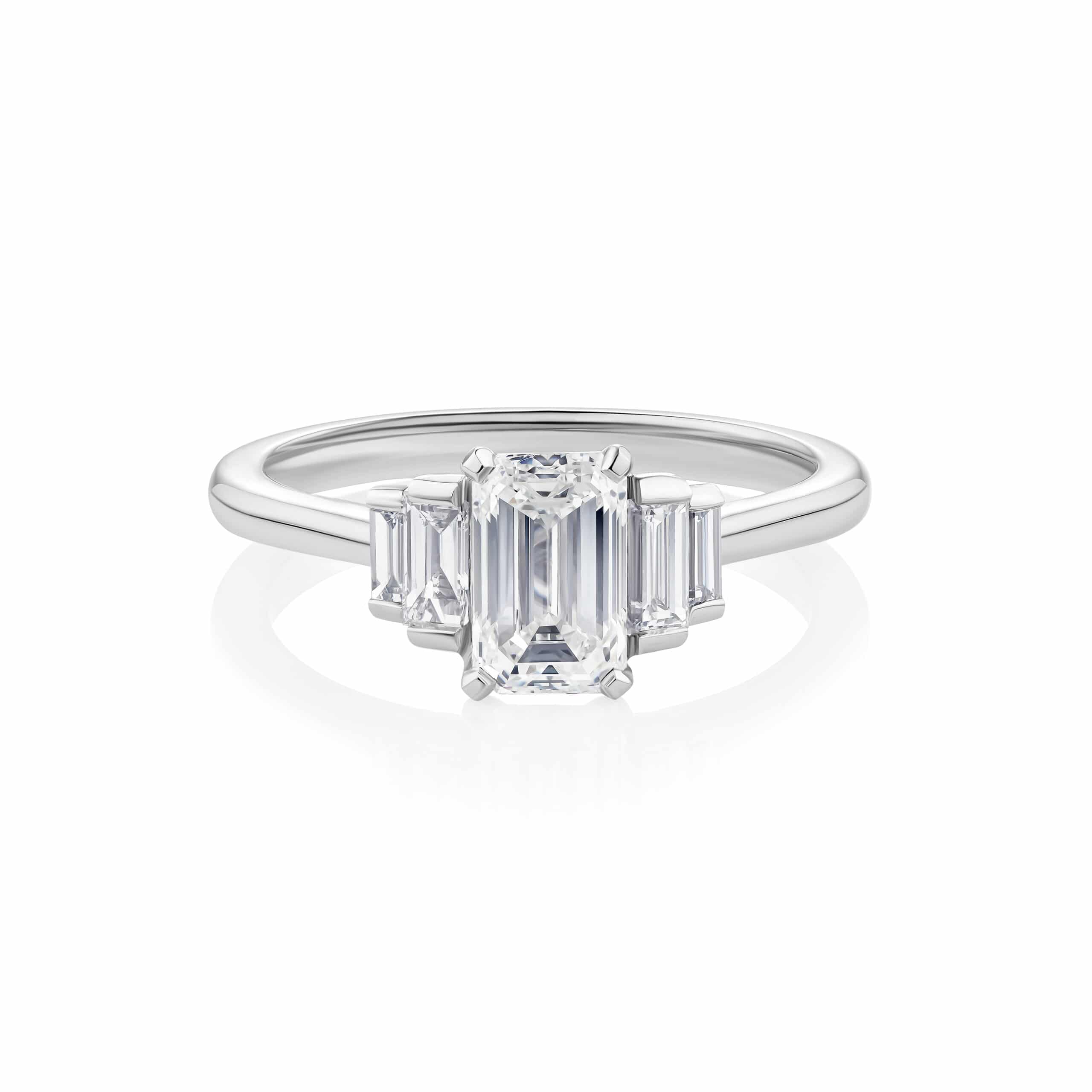 Kurrajong Five-Stone Emerald Cut Diamond with Four Tapered Baguette Side Diamonds