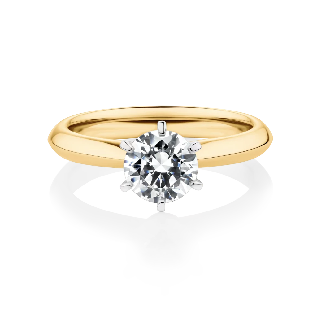 Honey-Myrtle-Yellow-Gold-Two-Tone-Round-Cut-6-claw-Diamond-Engagement-Ring